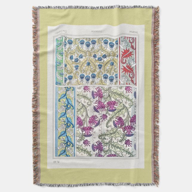 Art nouveau floral thistle flower art verneuil  throw blanket (Front Vertical)