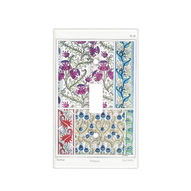 Art nouveau floral thistle flower textile art light switch cover (Front)