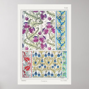 Art nouveau floral thistle flower textile art poster