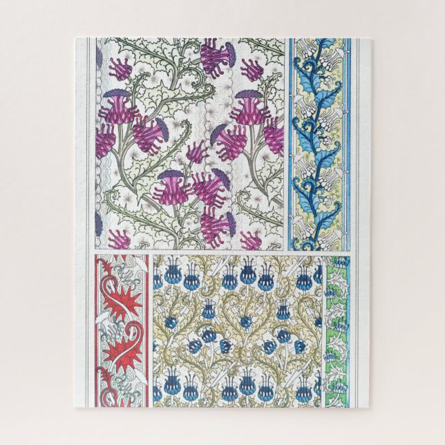 Art nouveau floral thistle textile art verneuil  jigsaw puzzle (Vertical)