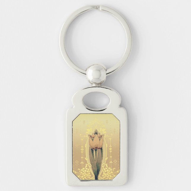 Art nouveau floral tulip pink and gold elegant keychain (Front)