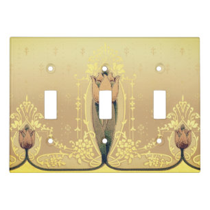 Art nouveau floral tulip pink and gold elegant light switch cover