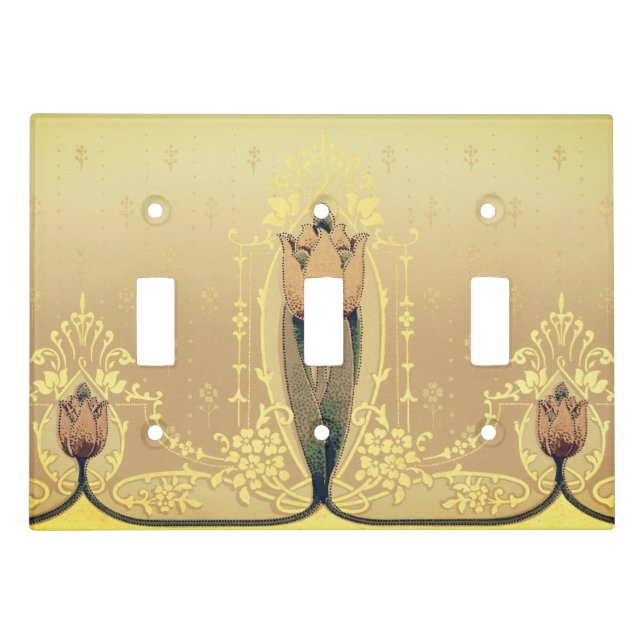 Art nouveau floral tulip pink and gold elegant light switch cover (Front)
