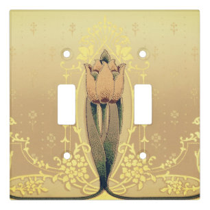 Art nouveau floral tulip pink and gold elegant light switch cover