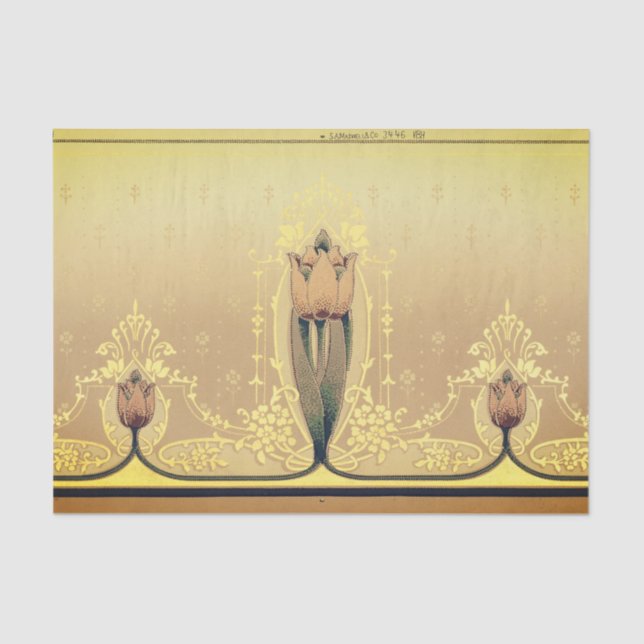 Art nouveau floral tulip pink and gold elegant tissue paper (Front)
