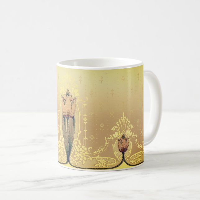 Art nouveau floral tulip pink gold elegant art coffee mug (Front Right)