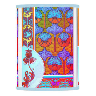 Art nouveau floral Verneuil textile art blue red Lamp Shade