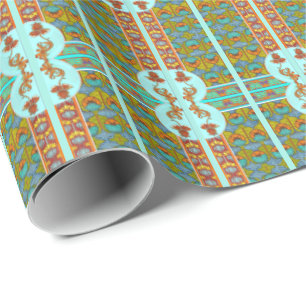 Art nouveau floral Verneuil textile art turquoise Wrapping Paper