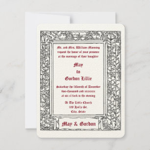Art Nouveau Floral Vine Border & Hearts Wedding Invitation