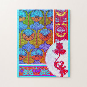 Art nouveau floral vintage flower textile verneuil jigsaw puzzle