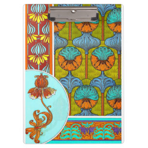 Art nouveau floral vintage textile art verneuil clipboard
