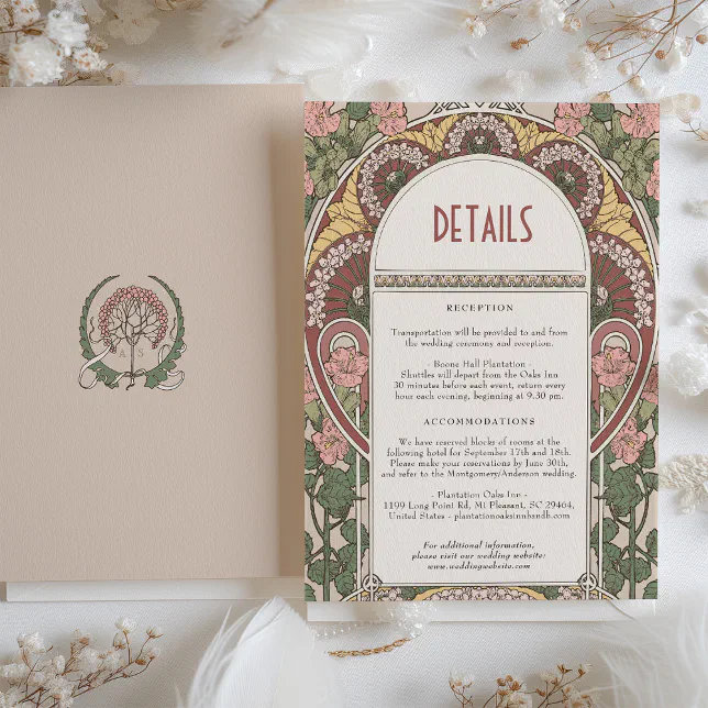 Art Nouveau Floral Wedding Details Enclosure Card
