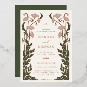 Art Nouveau Floral Wedding Foil Invitation