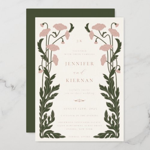 Art Nouveau Floral Wedding Foil Invitation