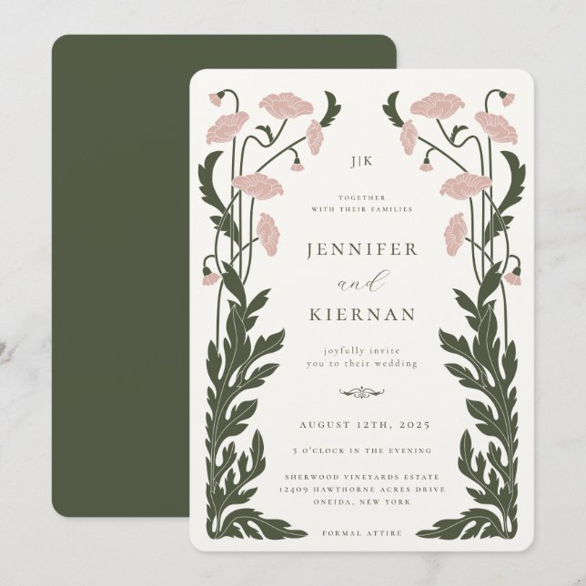 Art Nouveau Floral Wedding Invitation (Front/Back)