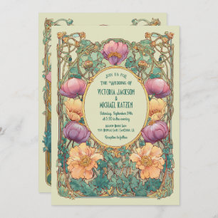 Art Nouveau Floral Wedding Invitation