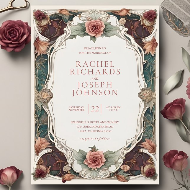 Art Nouveau Floral Wedding Invitation (Creator Uploaded)