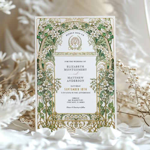 Art Nouveau Floral Wedding Invitation