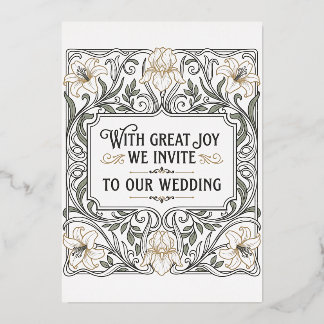 Art Nouveau Floral Wedding Invitation Foil Invitation