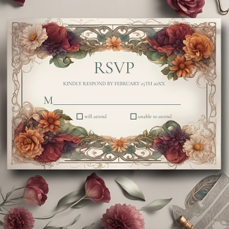 Art Nouveau Floral Wedding Response Card