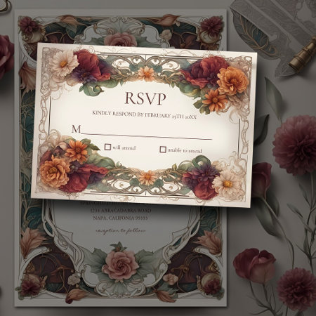 Art Nouveau Floral Wedding Response Card