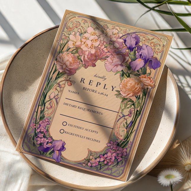 Art Nouveau Floral Wedding RSVP Card (Creator Uploaded)