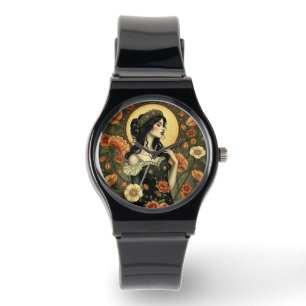 Art Nouveau Floral Woman Illustration Watch