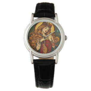 Art Nouveau Floral Woman Illustration Watch