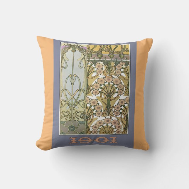 Art nouveau flower alphonse mucha floral art purpl throw pillow (Front)