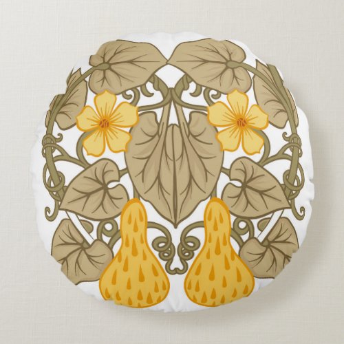Art Nouveau Flower Composition Elements Round Pillow