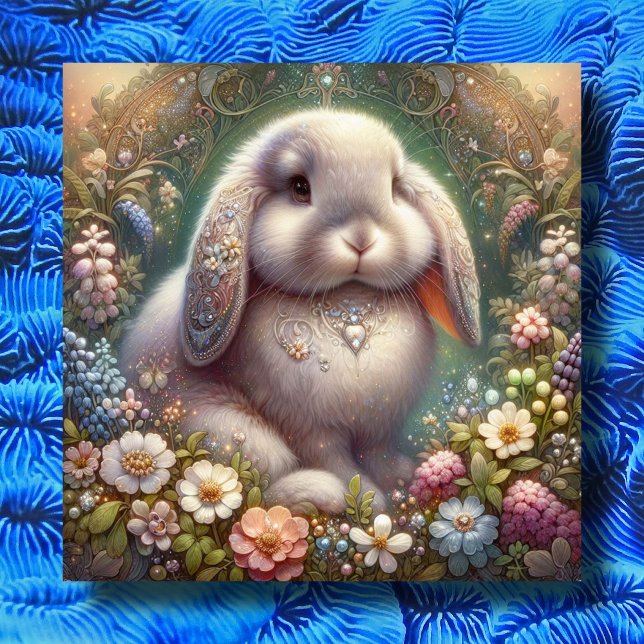 Art Nouveau Flower Garden Bunny Easter Holiday Card (Creator Uploaded)
