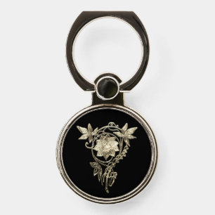 Art nouveau flower jewel gold black elegant  phone ring stand