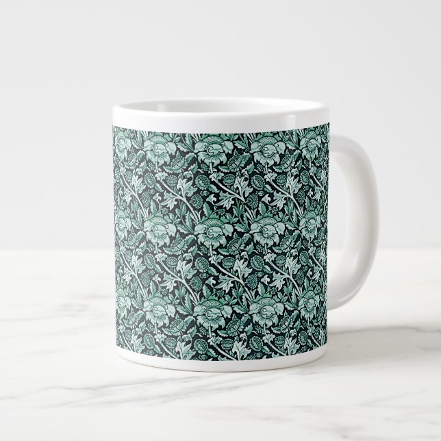 Art Nouveau Flower Pattern Shades of Green Large Coffee Mug (Front Right)