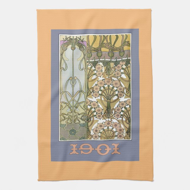Art nouveau flowers  alphonse mucha floral art kitchen towel (Vertical)
