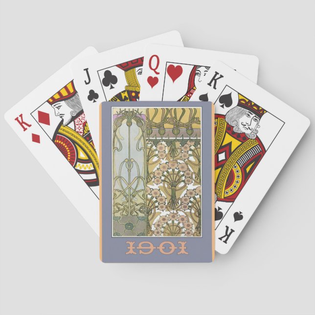 Art nouveau flowers  alphonse mucha floral art poker cards (Back)