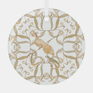 Art Nouveau Flowers Birds Glass Ornament