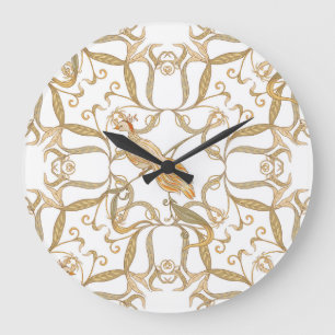 Art Nouveau Flowers Birds Large Clock