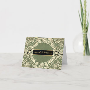 Art Nouveau Flowers Floral Border Name Note Card