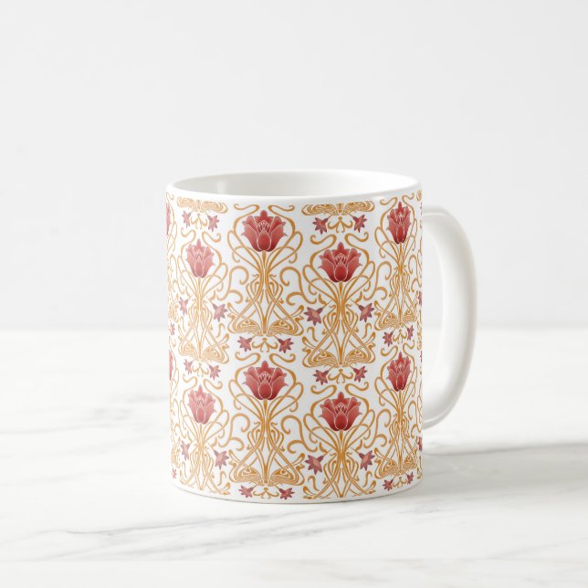 Art Nouveau flowers white Coffee Mug (Front Right)