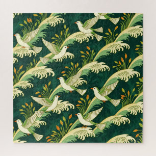 Art Nouveau Flying Bird Pattern Elegant Nature Jigsaw Puzzle