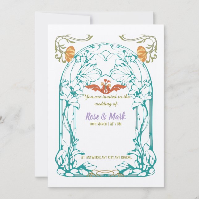 Art nouveau foliage wedding invitation (Front)