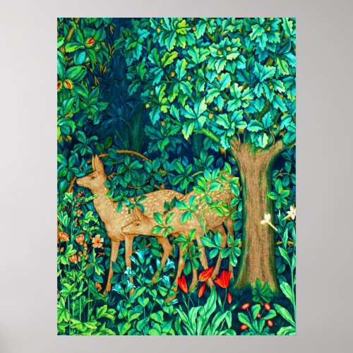 Art Nouveau Forest Deer Tapestry Print