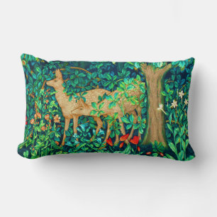 Art Nouveau Forest Deer Tapestry Print Lumbar Pillow