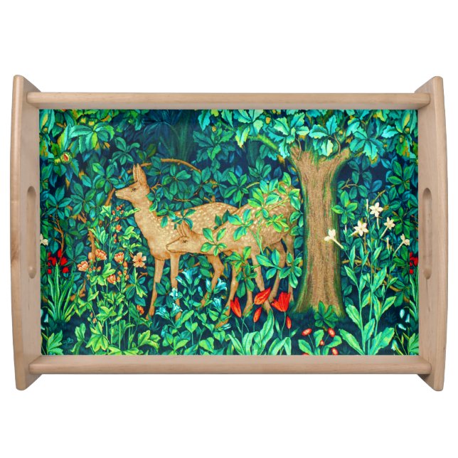 Art Nouveau Forest Deer Tapestry Print Serving Tray (Front)