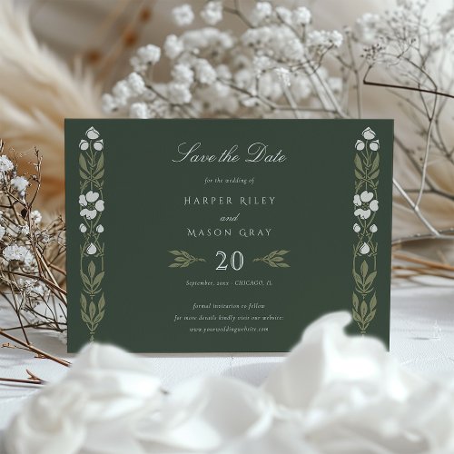 Art Nouveau Forest Green Save the Date Card
