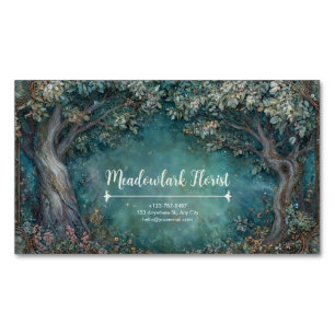 Art Nouveau Forest Teal Gnarled Tree Opulent Business Card Magnet