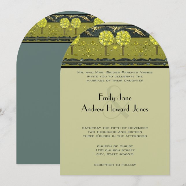 Art Nouveau Forest Vintage Bird Wedding Invites (Front/Back)