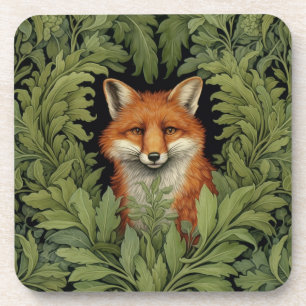 Art nouveau fox in the forest beverage coaster