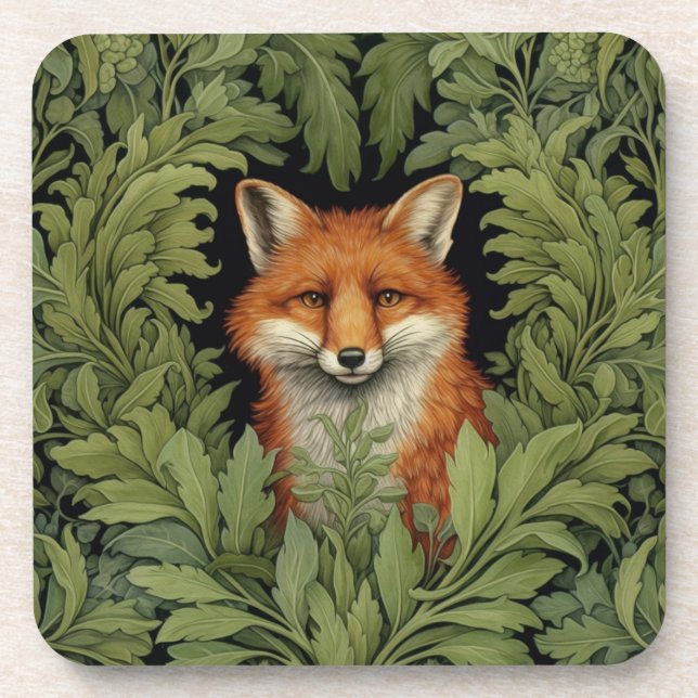 Art nouveau fox in the forest beverage coaster (Front)