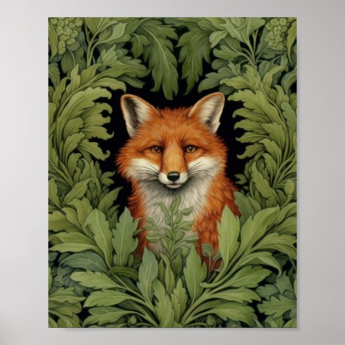 Art nouveau fox in the forest poster